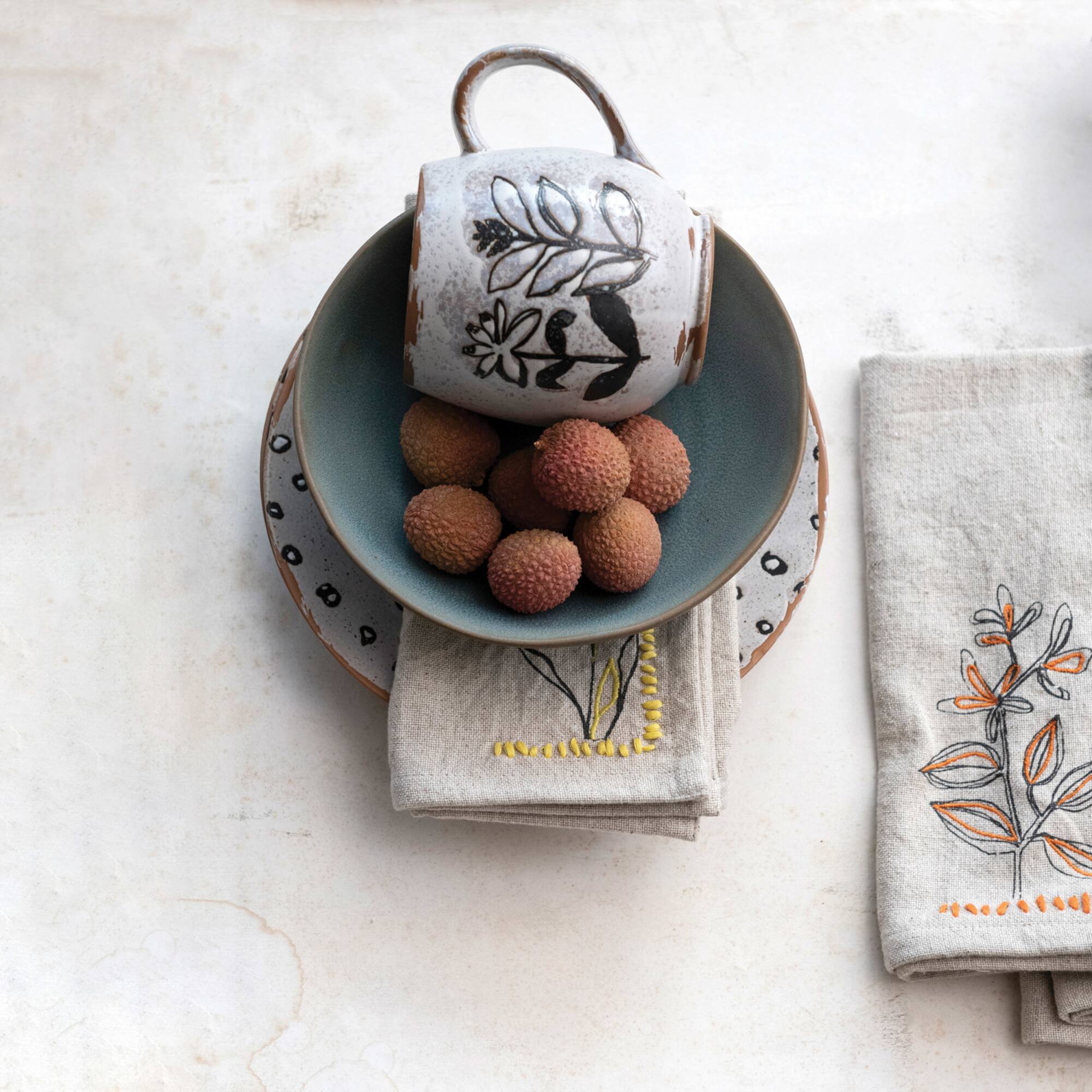 Hello Honey® Cream Floral Reactive Glaze Stoneware Mug Set